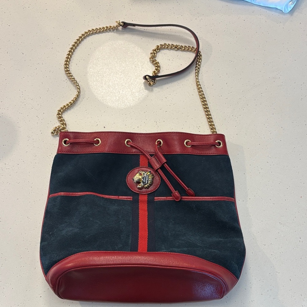 Gucci Red and Navy Bucket Bag